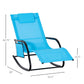 Patio Rocking Chair with Mesh Fabric, Outdoor Rocking Sling Sun Lounger with Removable Headrest and Side Pocket for Garden, Deck, Lawn, Dark Blue