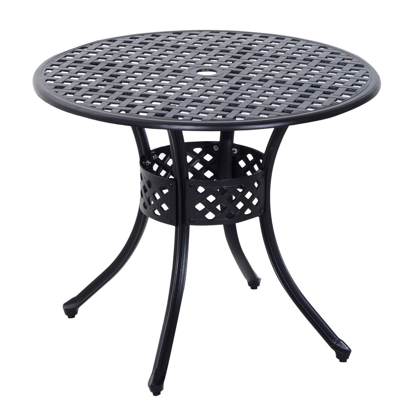 33-Inch Roud Patio Dining Table with Umbrella Hole, Cast Aluminum Garden Table, All Weather Patio Bisto Table, for Lawn, Garden, Outside, Black