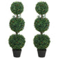 3.3FT Artificial Boxwood Topiary Tree Set of 2, Faux Three Ball Topiary Tree in Pot for Indoor Outdoor Decor, Green