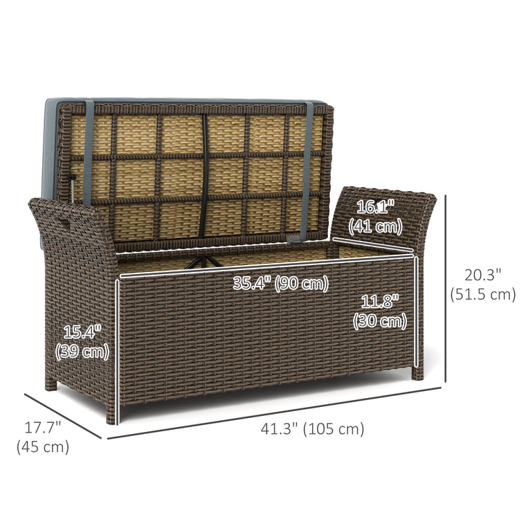 2-in-1 PE Rattan Storage Bench, 29-Gallon with Cushion