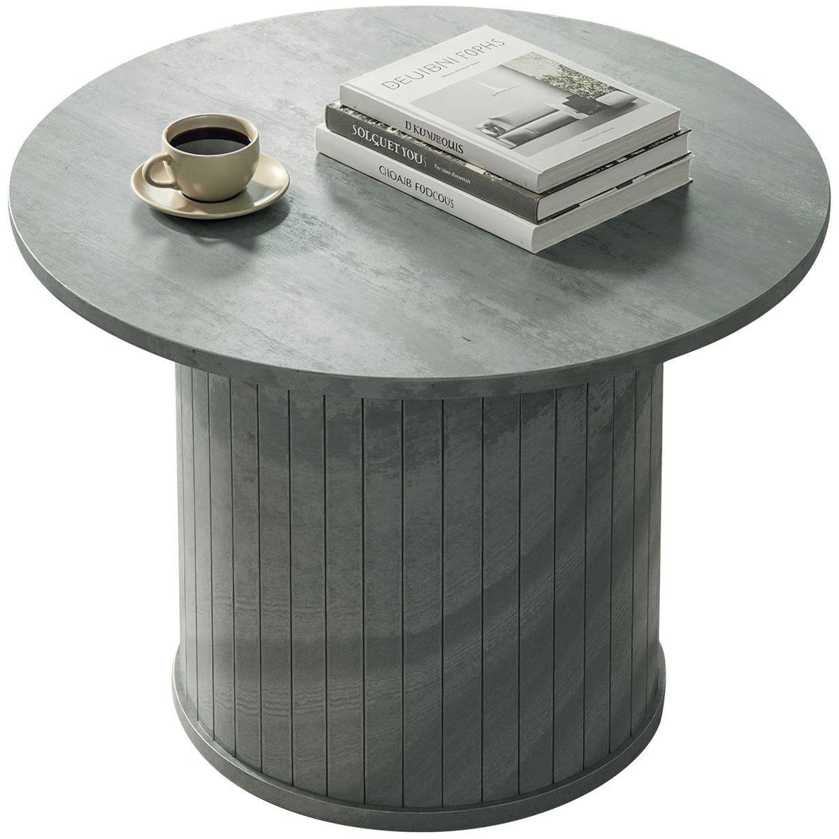 Round Coffee Table, 24" Center Table, Cement Grey