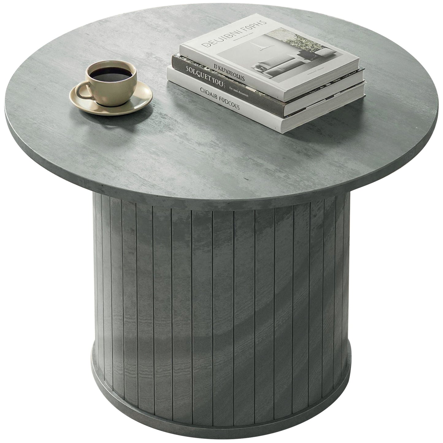 Round Coffee Table, 24" Center Table, Cement Grey