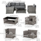 5 Pieces Wicker Patio Furniture Set with 4" Thick Cushions, Outdoor PE Rattan Garden Conversation Sectional Sofa Set with Glass Top Two-tier Coffee Table, Grey