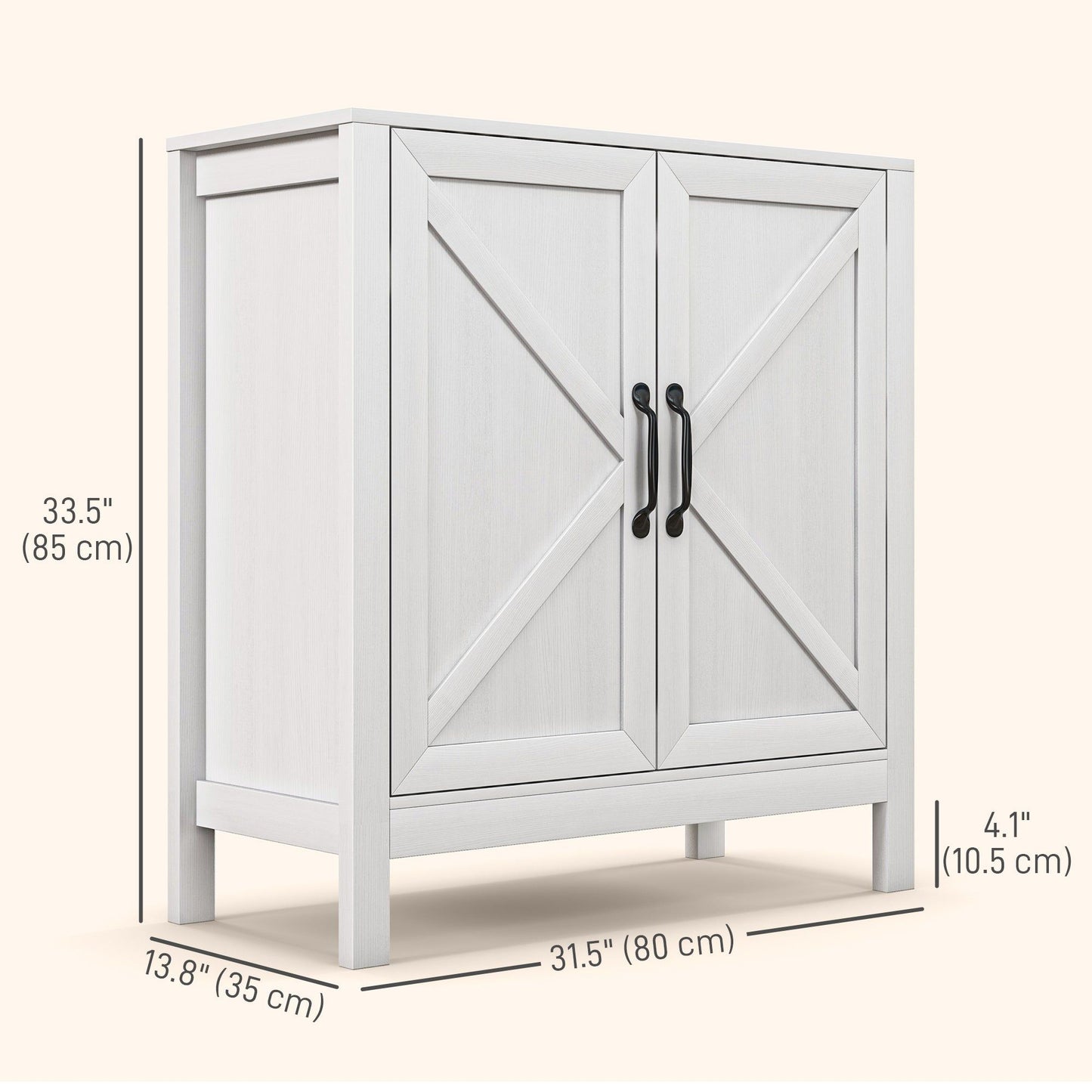 Sideboard Buffet with Barn Door and Shelves - White Wood Grain