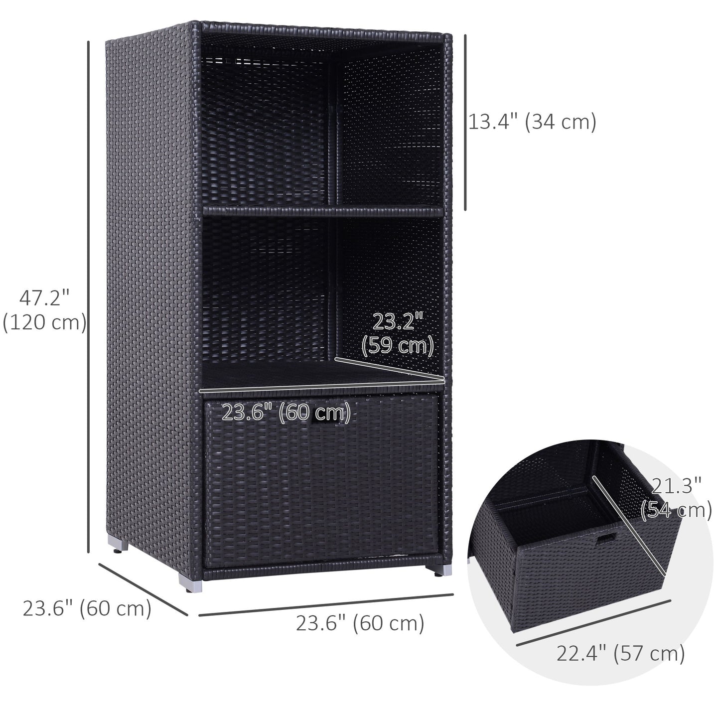 Outdoor Storage Cabinet, Patio Storage Box Rack Rattan Wicker Pool Towel Valet Organizer Poolside Garden Lawn Bathroom Furniture Shelf w/ Shelf Drawer, Dark Brown