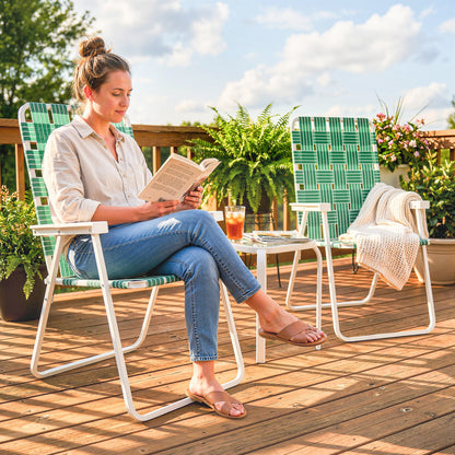 Folding Portable Patio Chairs with Armrests, Set of 2