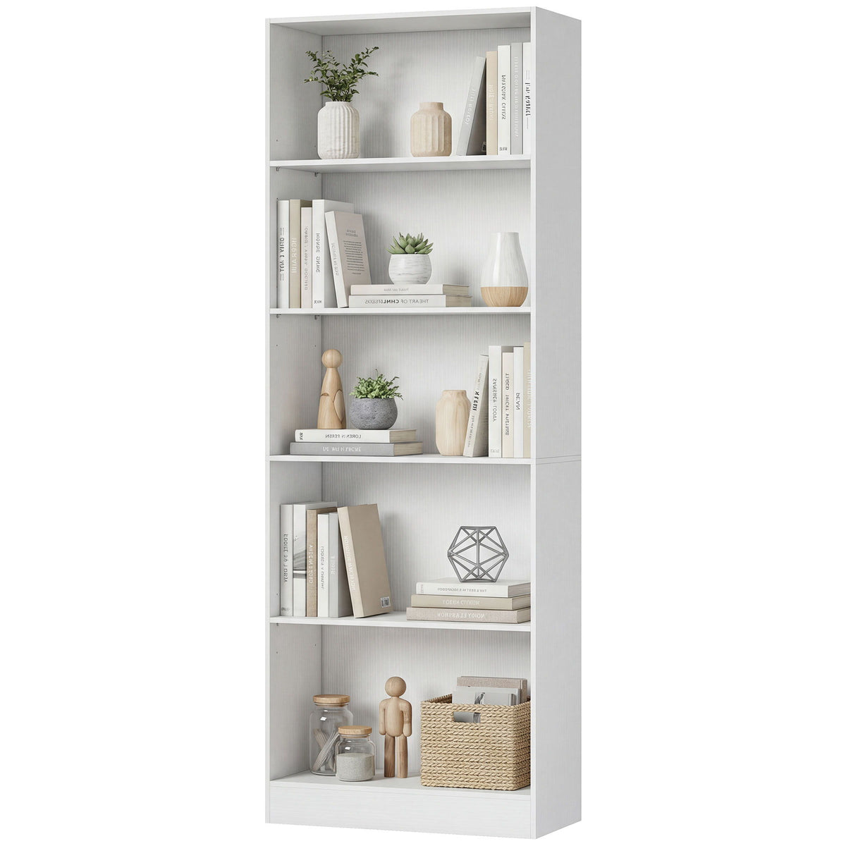 5-Tier Bookcase, Storage Bookshelf with Adjustable Shelves, Display Shelves for Living Room, Home Office, White