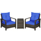3 Pieces Wicker Patio Furniture Set, Rattan Bistro Set with Storage Coffee Table and Thickened Cushions, Outdoor Conversation Set for Garden, Porch, Balcony, Blue