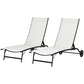 2PCs Lounge Chairs with Wheels, 5-Level Adjustable Backrest for Garden, Backyard, Patio, Deck, Poolside, White
