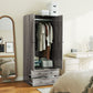 Modern Wardrobe Closet Armoire with 2 Drawers and Hanging Rod, Clothes Storage Organizer for Bedroom, Grey