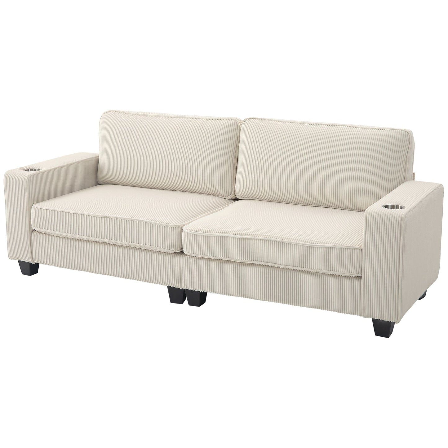 3-Seater Sofa with Cup Holders - Cream White
