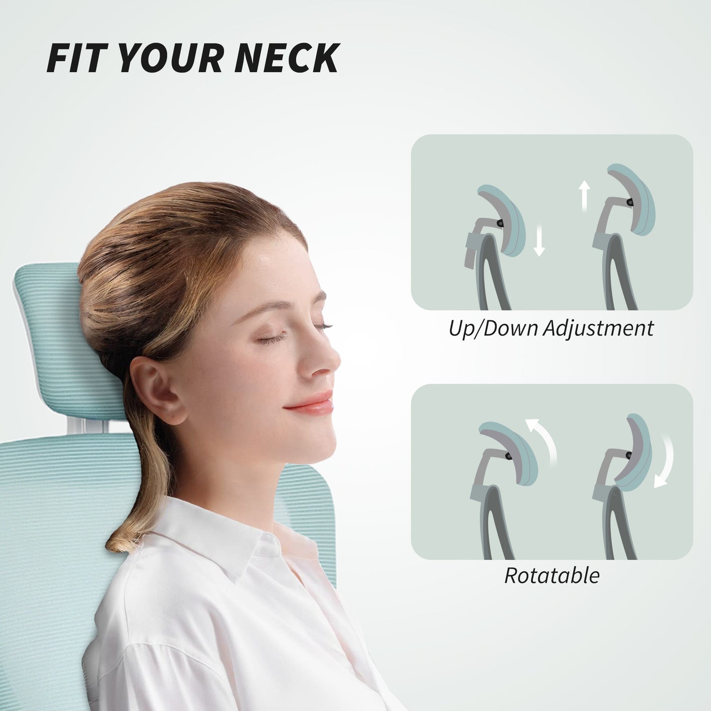 Ergonomic Office Chair, Mesh Desk Chair with Adjustable Headrest, Lumbar Support and Height, Tilt Function, Light Green