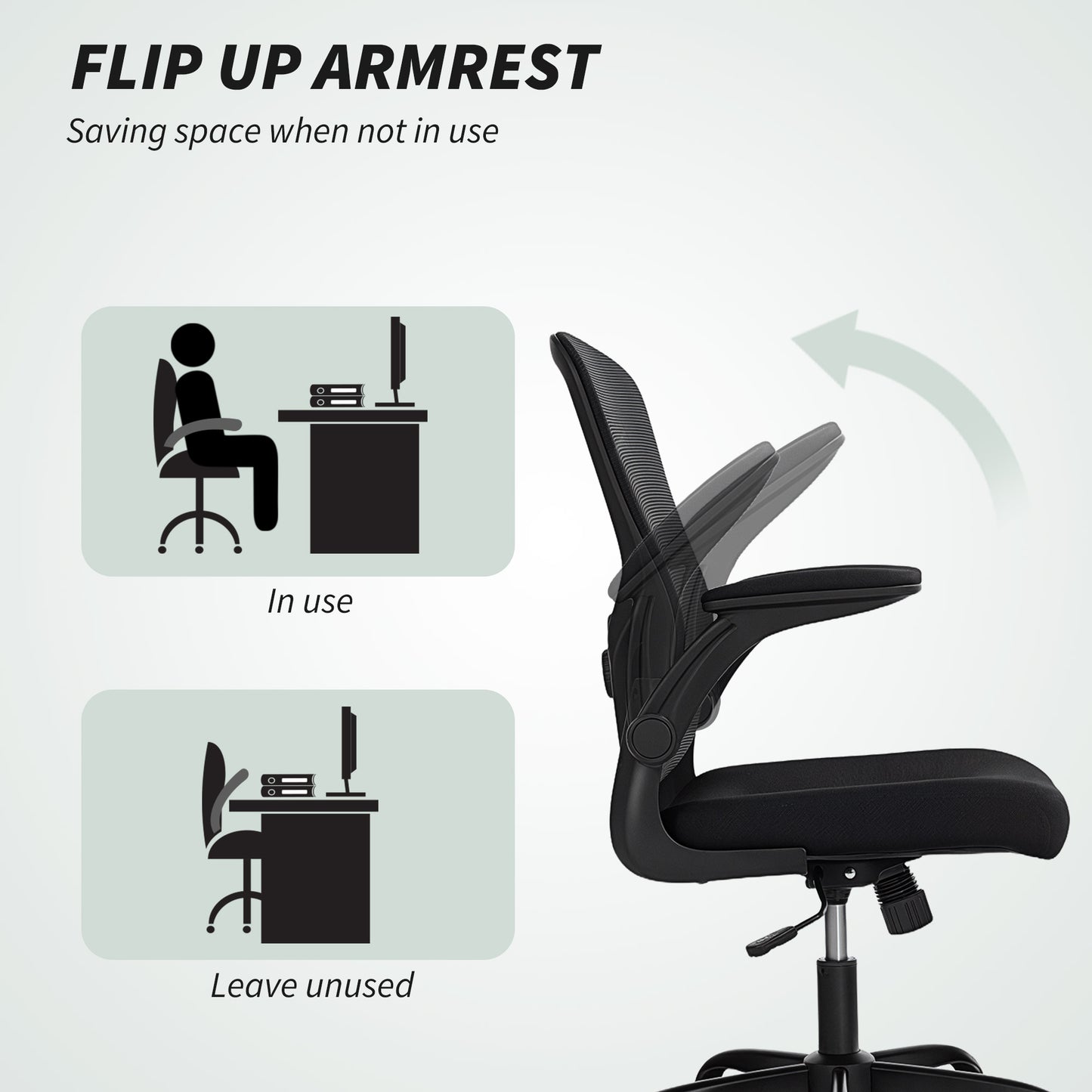 Ergonomic Mesh Office Chair with 4D Lumbar Support, Swivel Desk Chair with Flip-up Armrests, Tilt Function, Black