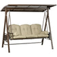 3-Seat Patio Swing Chair, Outdoor Canopy Swing Glider with Cushion, Pillows and Adjustable Polycarbonate Canopy for Porch, Garden, Poolside, Backyard, Khaki