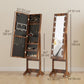 Free Standing Armoire Organizer, Lighted Mirrored Jewelry Cabinet w/ Angle Adjustable & 16 LED Lights Rustic Brown