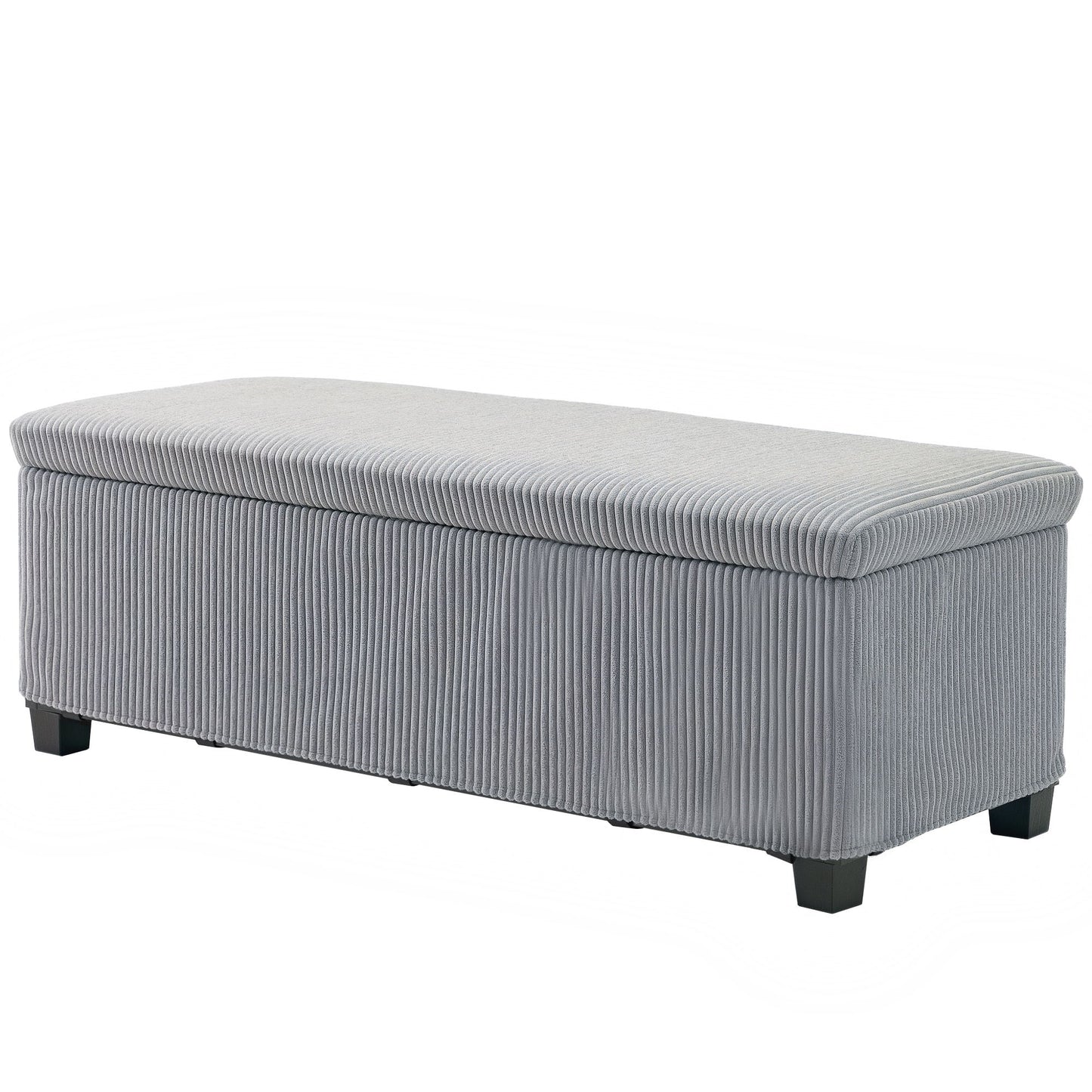 44 Inches Ottoman with Storage, Lid, Legs, Corduroy End of Bed Bench for Living Room, Bedroom, Entryway, Light Grey
