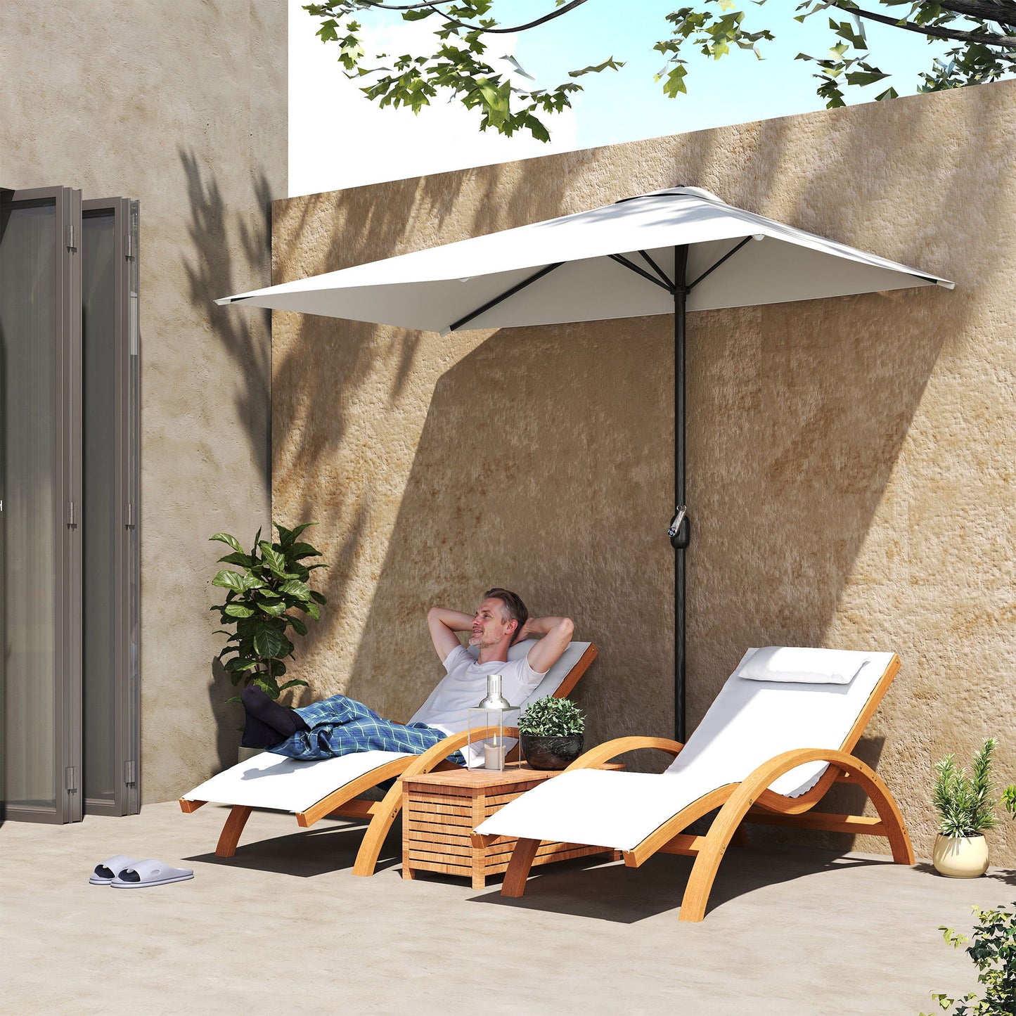 8ft Half Umbrella Outdoor Balcony Parasol Patio Garden Outdoor Window Sun Shade w/ 5 Ribs, Cream White