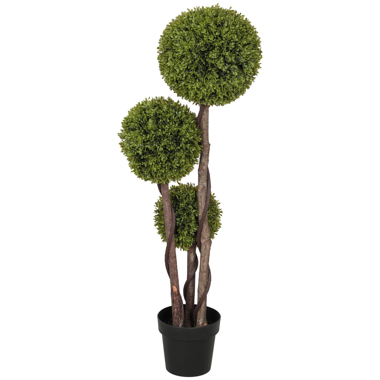 45 Inch Potted Fake Plant, Artificial Boxwood Topiary Tree, Triple Ball Tree for Indoor and Outdoor, Green