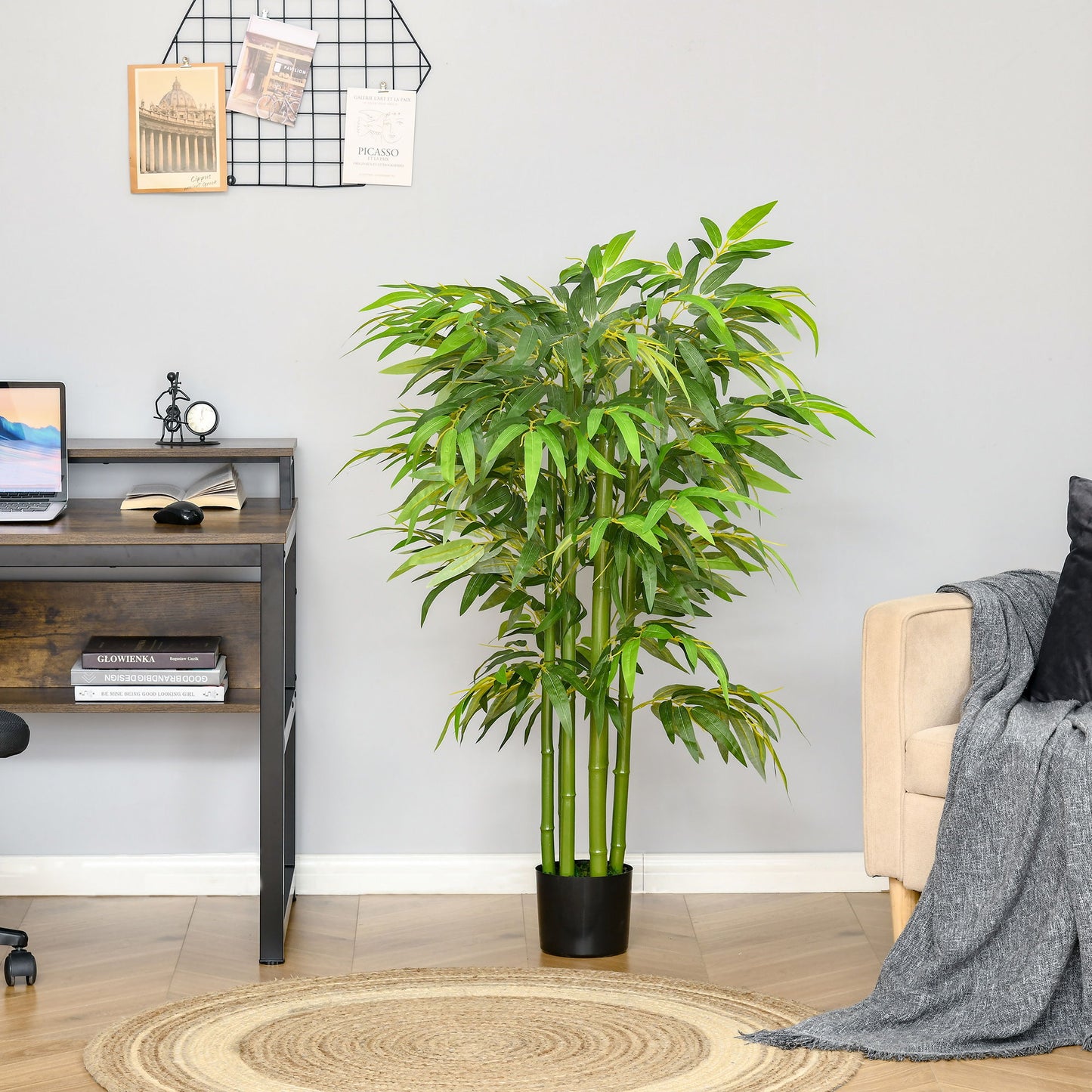 4.6FT Artificial Bamboo Tree Faux Decorative Plant in Nursery Pot for Indoor Décor