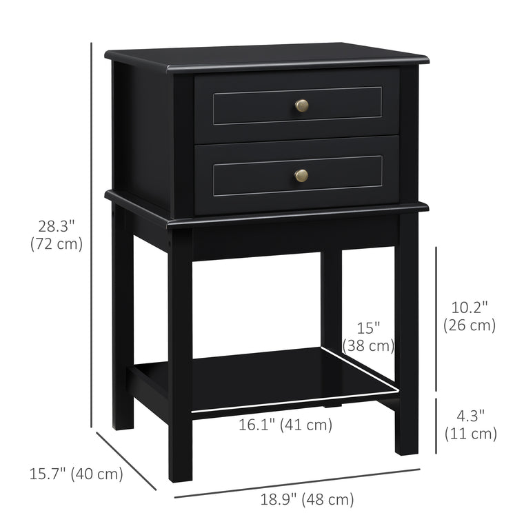 Sofa Side Table with Drawers and Shelf