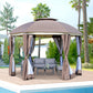 12' x 12' Outdoor Gazebo Canopy, Dome Patio Gazebo Netting Sidewalls and Curtains, Double Vented Roof, Brown