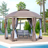 12' x 12' Outdoor Gazebo Canopy, Dome Patio Gazebo Netting Sidewalls and Curtains, Double Vented Roof, Brown