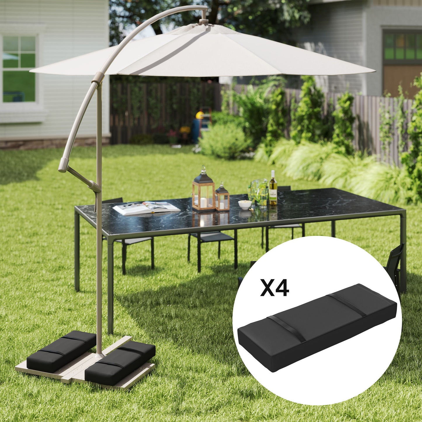 4PCS Patio Umbrella Base Weight Bag, Umbrella Stand Weights with Handles, 33 lbs with Sand Filling, Patio Umbrella Weights for Offset/Cantilever Umbrella Stand Base, Black