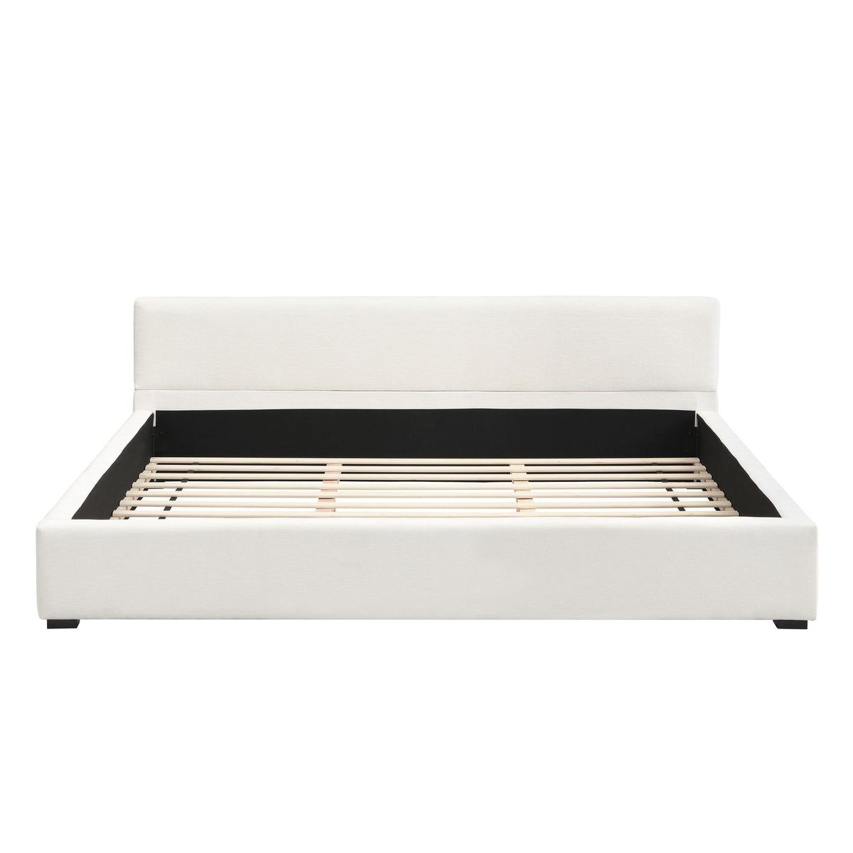 King Upholstered Wide-Edge Bed with 12 Wooden Slats, Breathable Fabric, Solid Bed Frame with 6 Support Legs, 87.5'' L x 83'' W x 27.5'' H, Beige