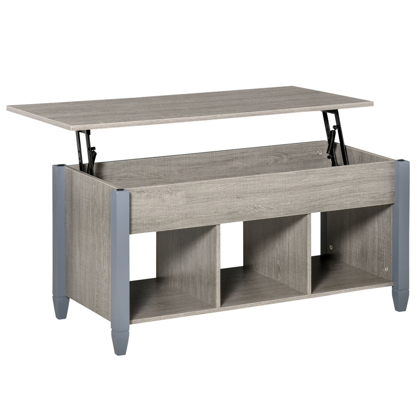 Lift Top Coffee Table, Modern Center Table with Storage Shelves and Hidden Compartment for Living Room, 41" L, Grey