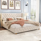 King Size Linen Upholstered Bed with Diamond Tufted Buttons, Solid Bedboard with Sturdy Wood Legs, 80.5'' L x 82.5'' W x 42.5'' H, Beige