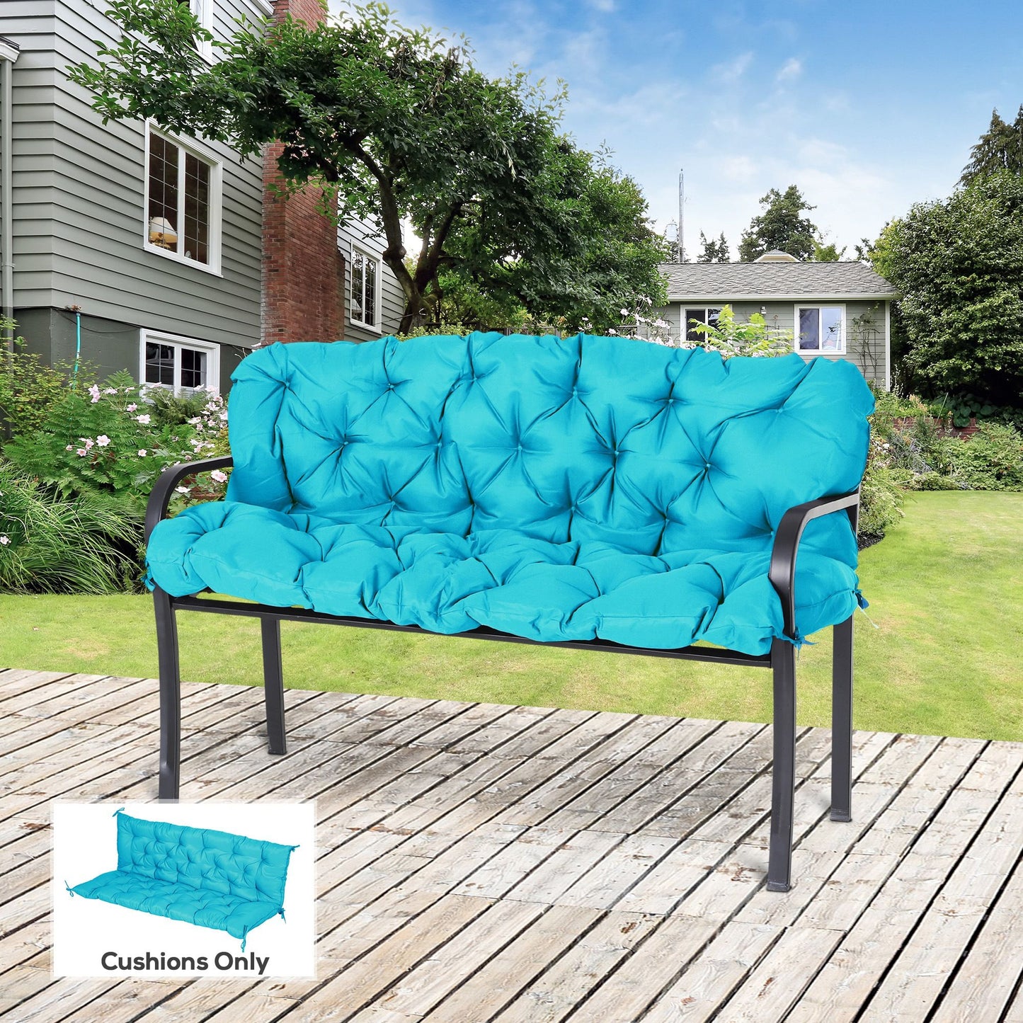 Porch Swing Cushion Garden Bench Cushion with Backrest, Non-Slip 3-Seater Soft Pad, Swing Chair Mat Replacement for Indoor and Outdoor, 59.1" x 38.6", Turquoise