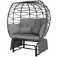 Double Outdoor Glider Egg Chair, Outdoor Loveseat Glider with Cushions and Pillows, Dark Grey