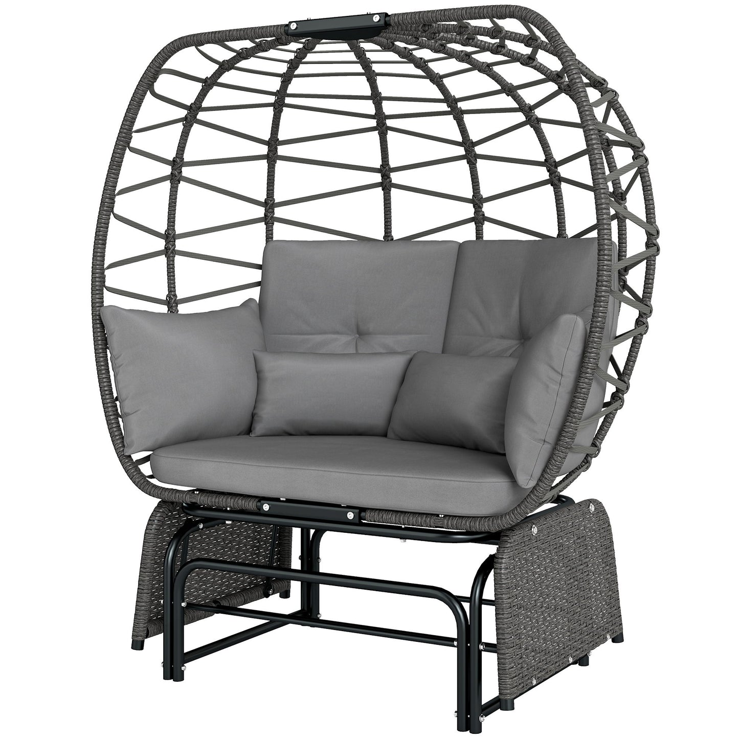 Double Outdoor Glider Egg Chair, Outdoor Loveseat Glider with Cushions and Pillows, Dark Grey