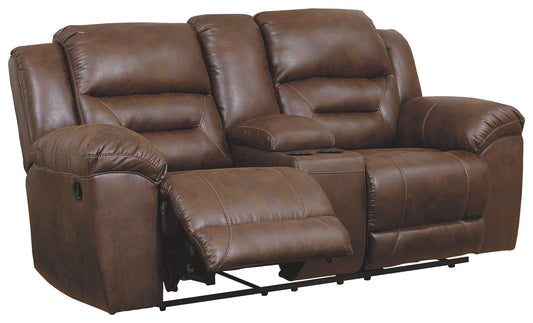 Stoneland - Chocolate - Dbl Power Reclining Loveseat With Console - Faux Leather