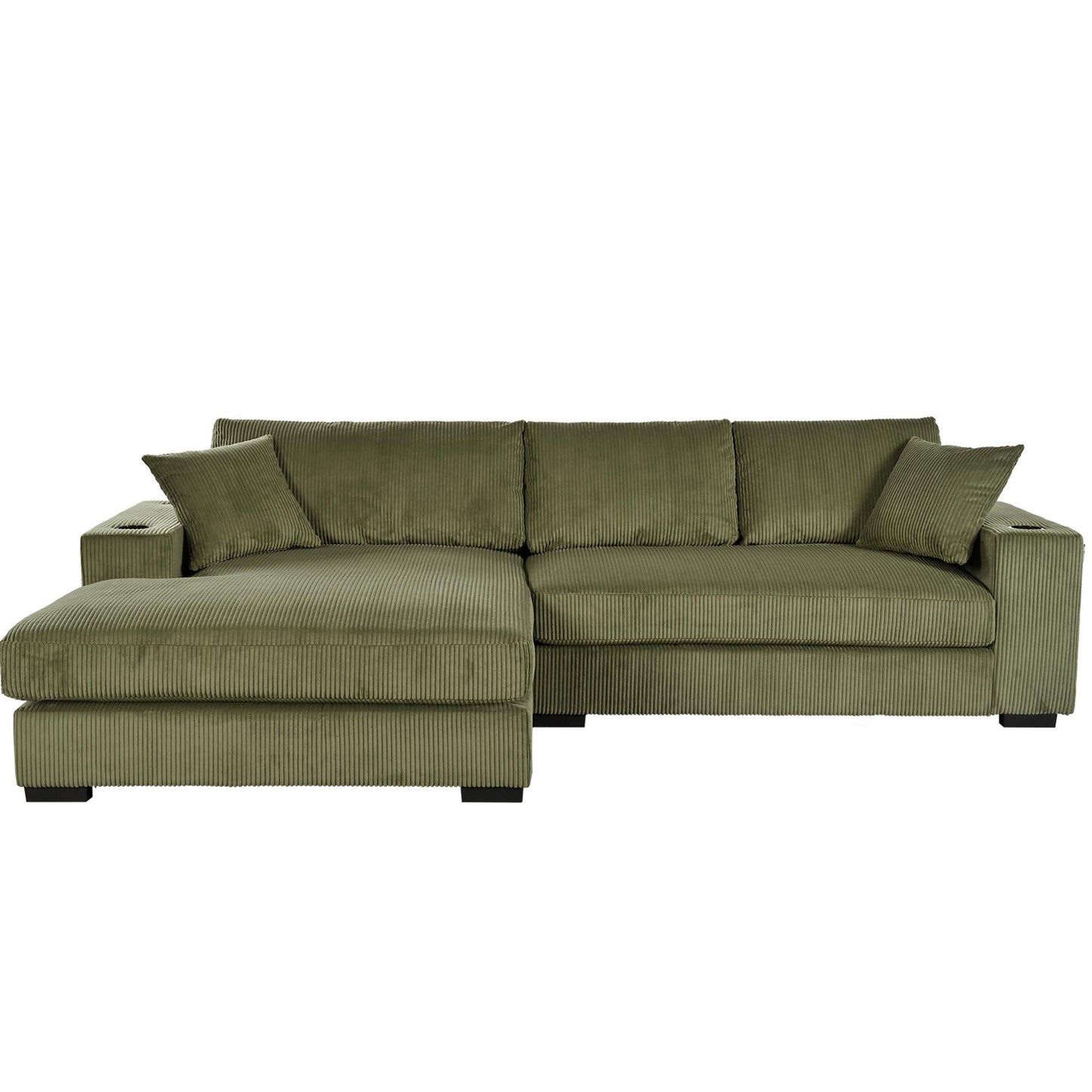 Large Corner Sectional Sofa with Extra-Thick Cushions, Comfortable Upholstered Couch for Living Room, 111.5" L x 59" W x 32" H, Green