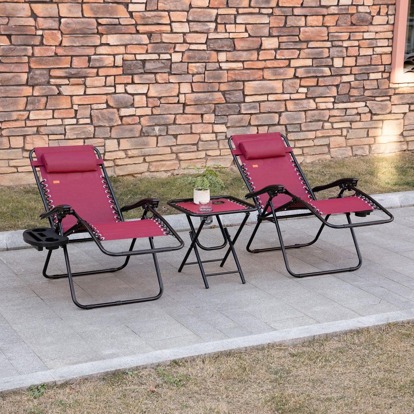 Zero Gravity Chair Set of 2 Patio Chair with Side Table Cupholders and Pillows for Pool, Backyard, Lawn, Beach, Red