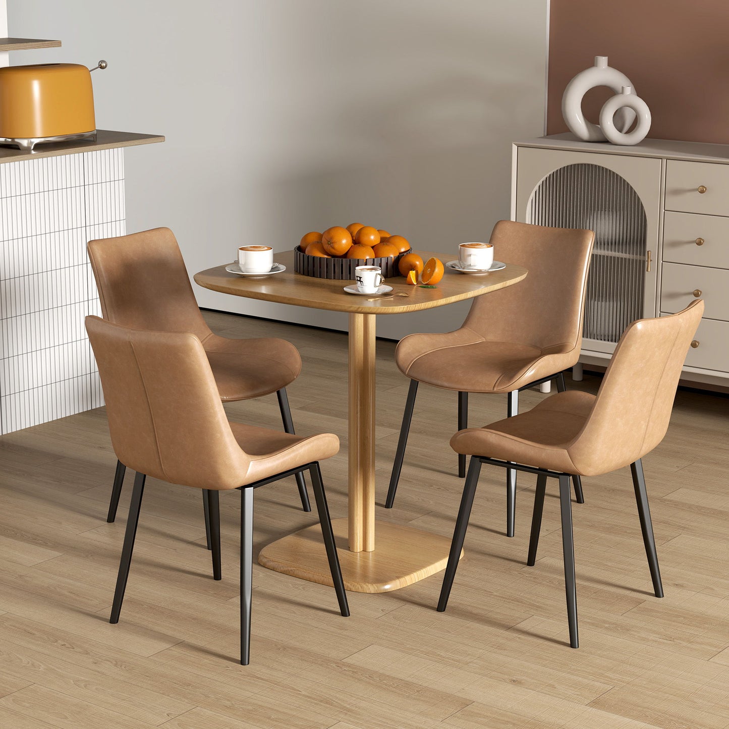 Dining Table for 4 People - Modern Kitchen Table with Wood-Effect Top, 27.6" x 27.6", Natural Wood