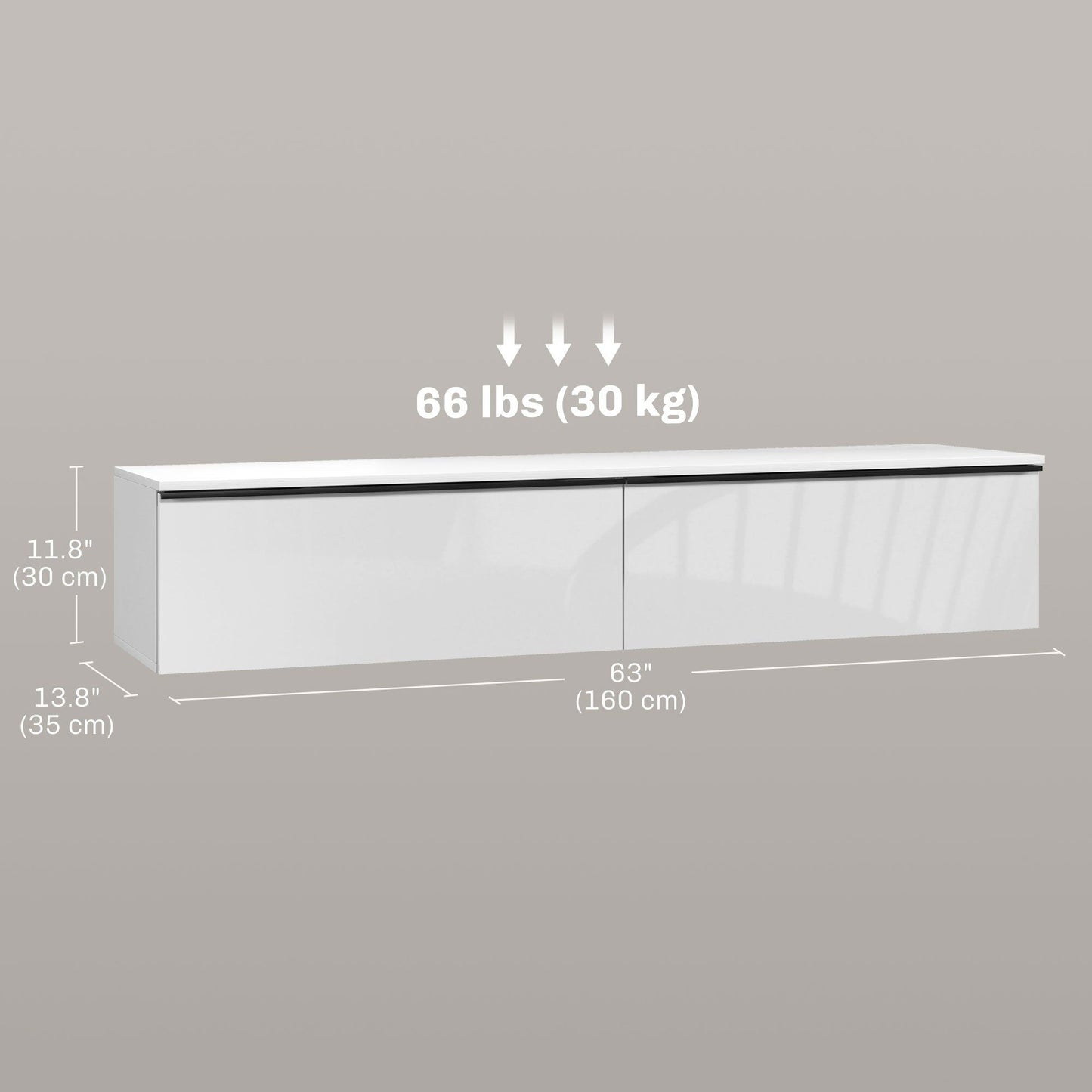 Wall-Mounted Floating TV Stand for 70" TVs - White