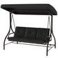 Convertible Patio Swing Bed with Canopy and Cushions, 3 Seater Porch Swing for Outdoor, Backyard, Garden, Black
