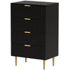 4-Drawer Dresser with Gold Legs - Black