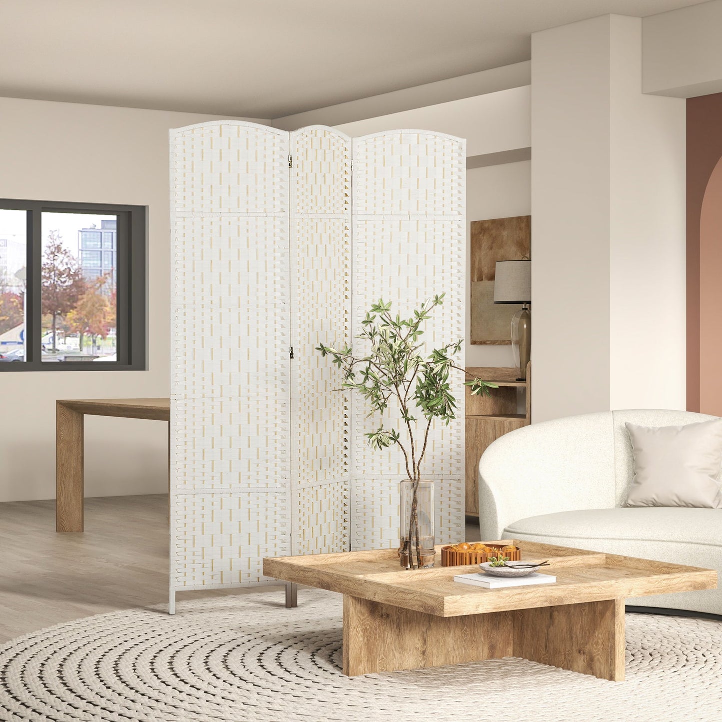 6ft Folding Room Divider, 3 Panel Wall Partition with Wooden Frame for Bedroom, Home Office, White