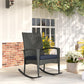 Outdoor Rocking Chair, Patio Wicker Chair Removable Cushion, High Back and Armrests for Porch Balcony, Navy Blue