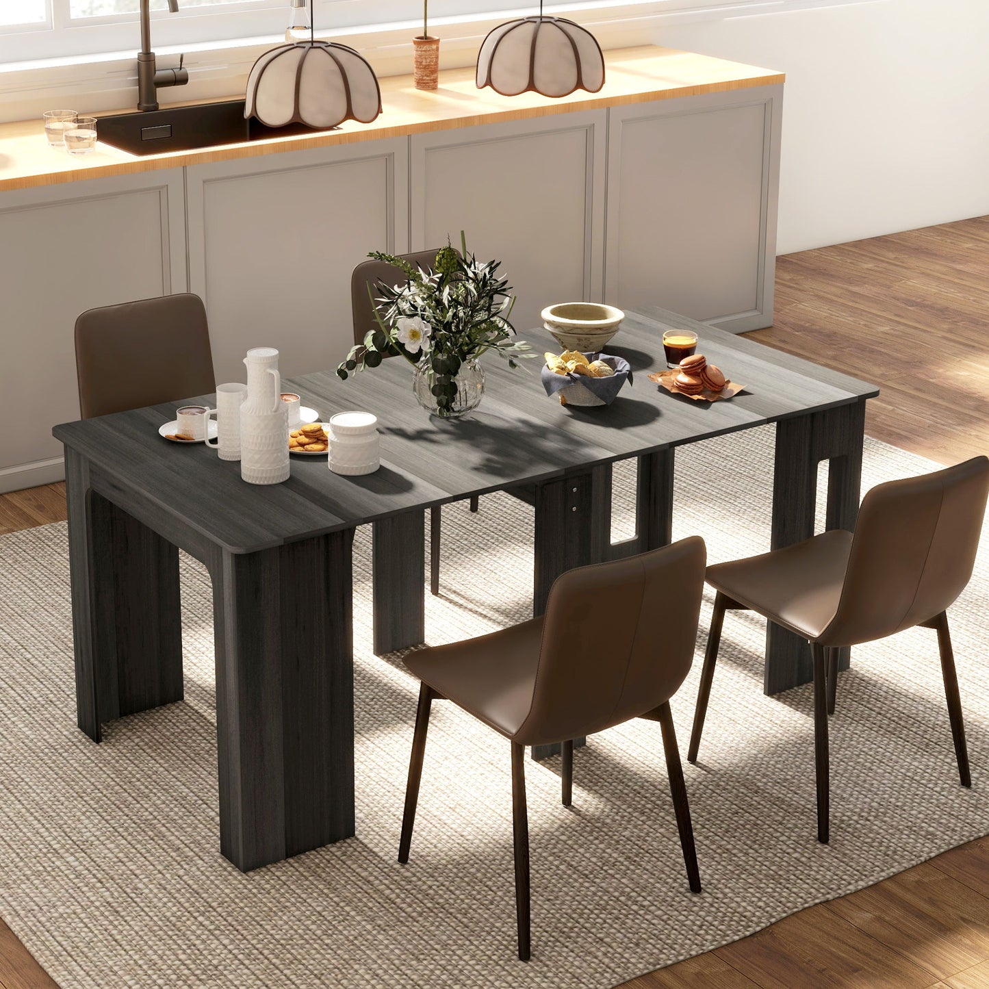 23.6"-70.9" Extendable Dining Table for 6-8 People, Space-Saving Rectangular Kitchen Table for Small Spaces, Dining Room, Kitchen, Living Room, Grey