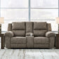 Laresview - Fossil - Dbl Reclining Loveseat With Console - Faux Leather