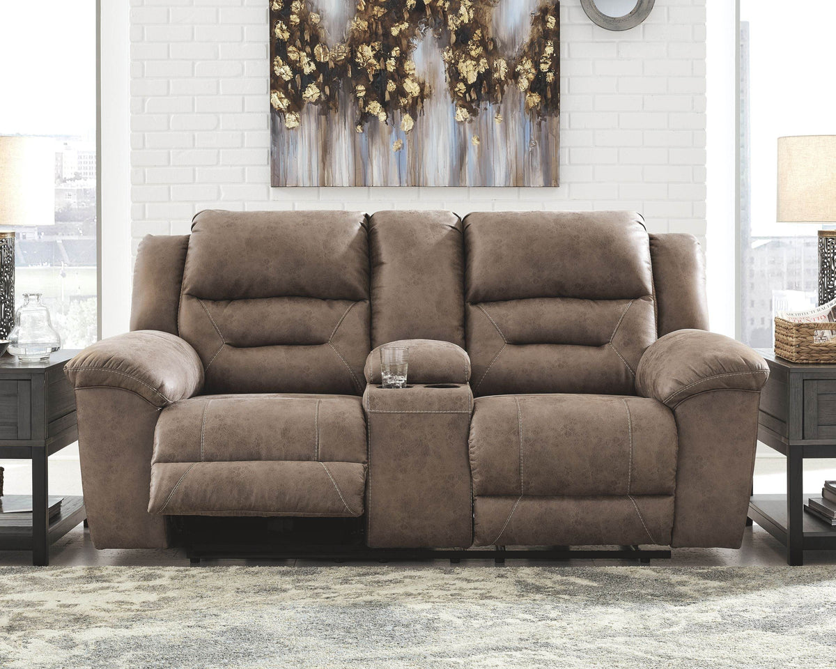 Stoneland - Fossil - Dbl Power Reclining Loveseat W/Console - Faux Leather - Forward Furniture