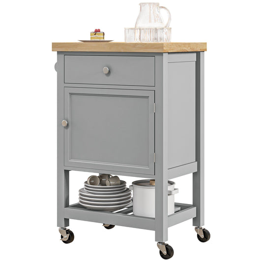 Rolling Kitchen Island Cart with Wood Top - Grey