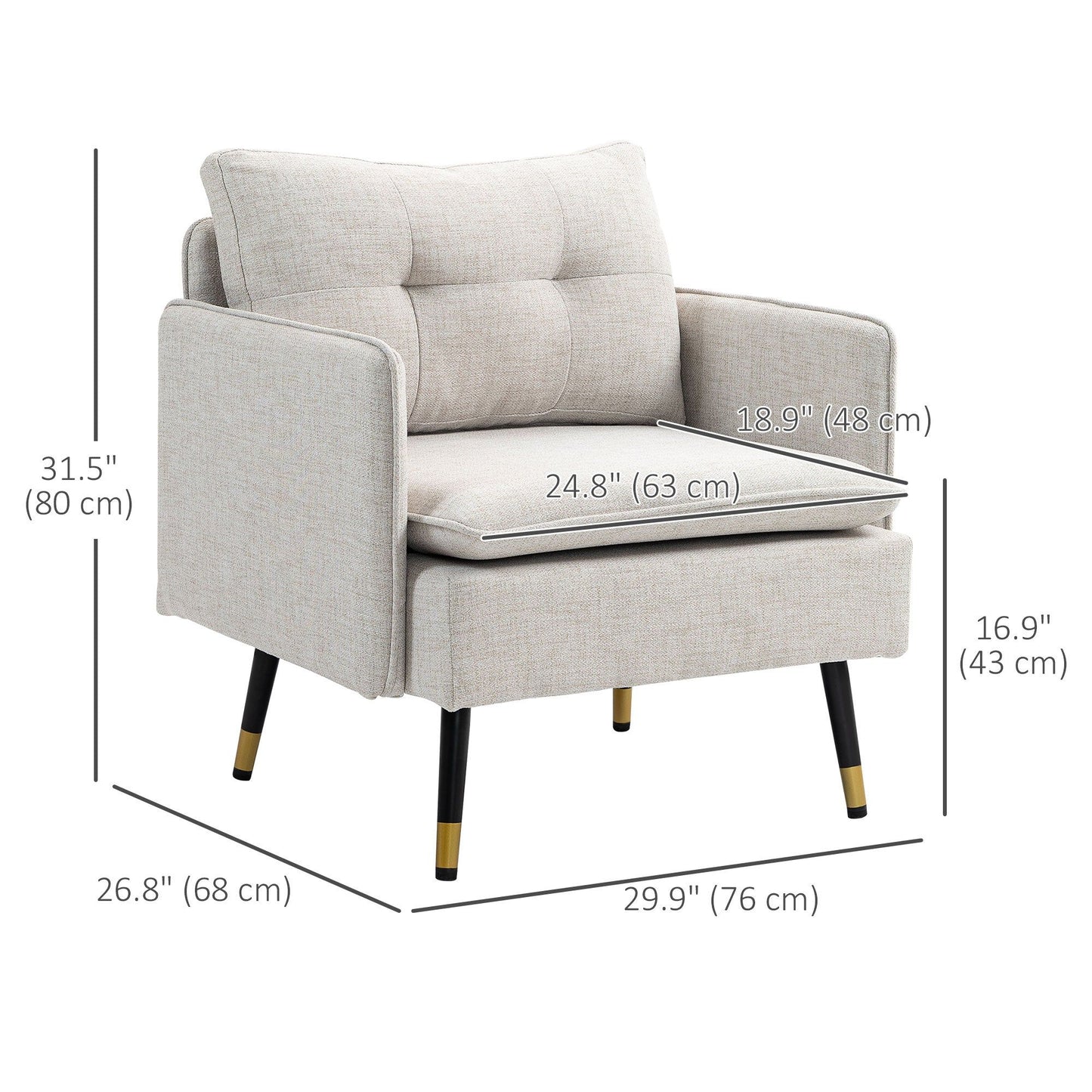Tufted Accent Armchair with Steel Legs - Cream White