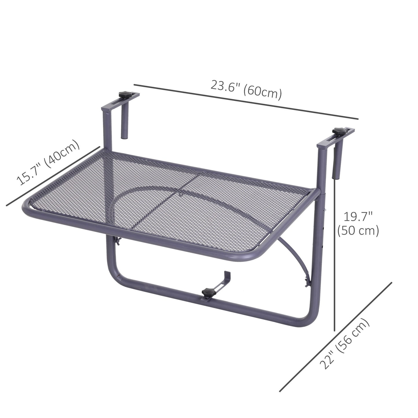 Adjustable Balcony Hanging Railing Table, Metal Mounting Mini Wall Desk Storage Rack, Outdoor Flower Stand Serving Table Rectangle, Grey