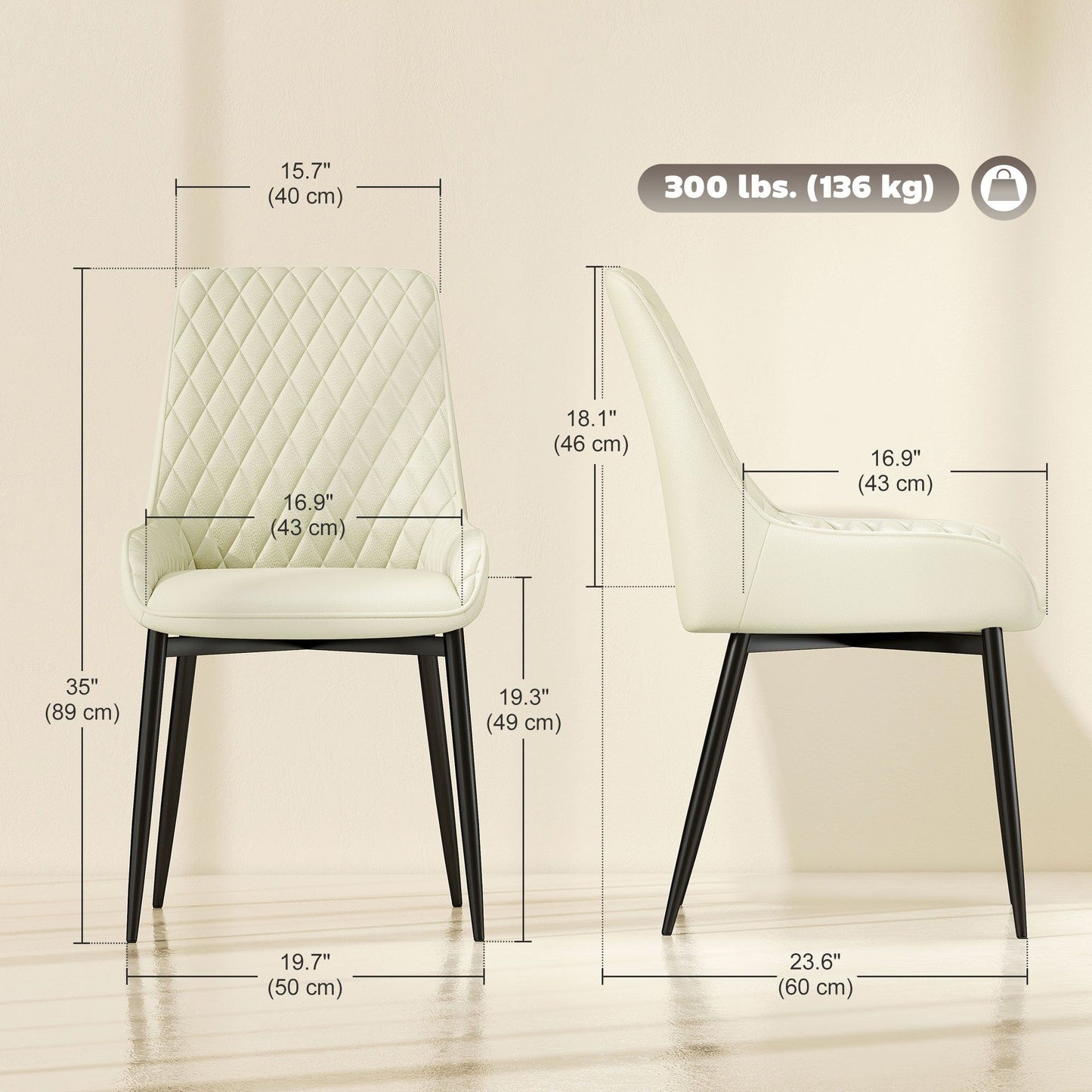 Tufted Upholstered Dining Chairs Set of 4 - Cream White
