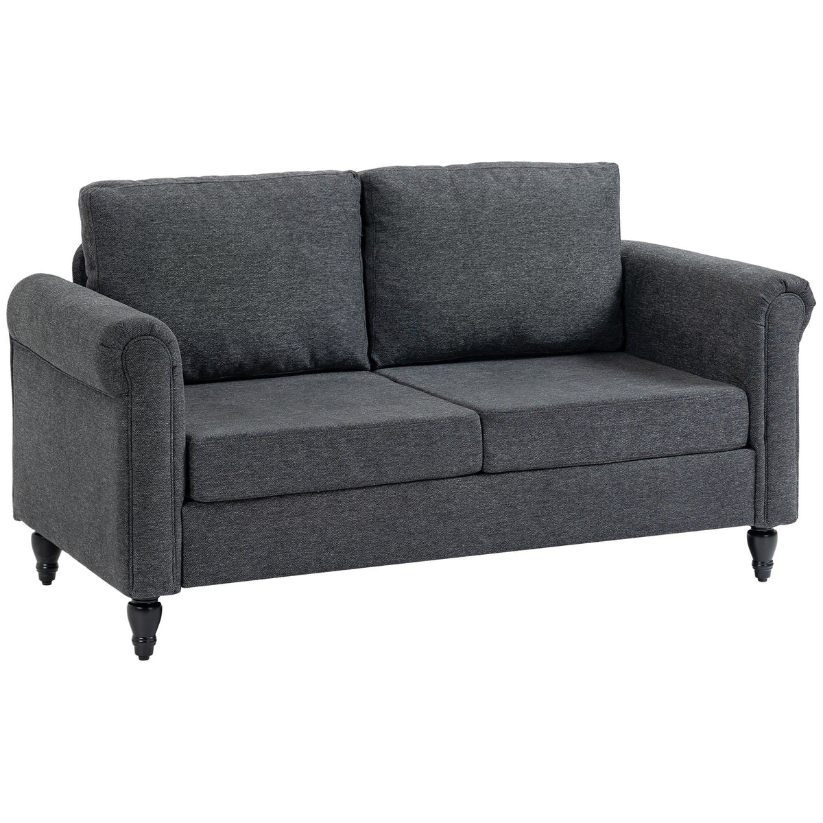 Vintage Chenille Loveseat with Rolled Arms - Dark Grey